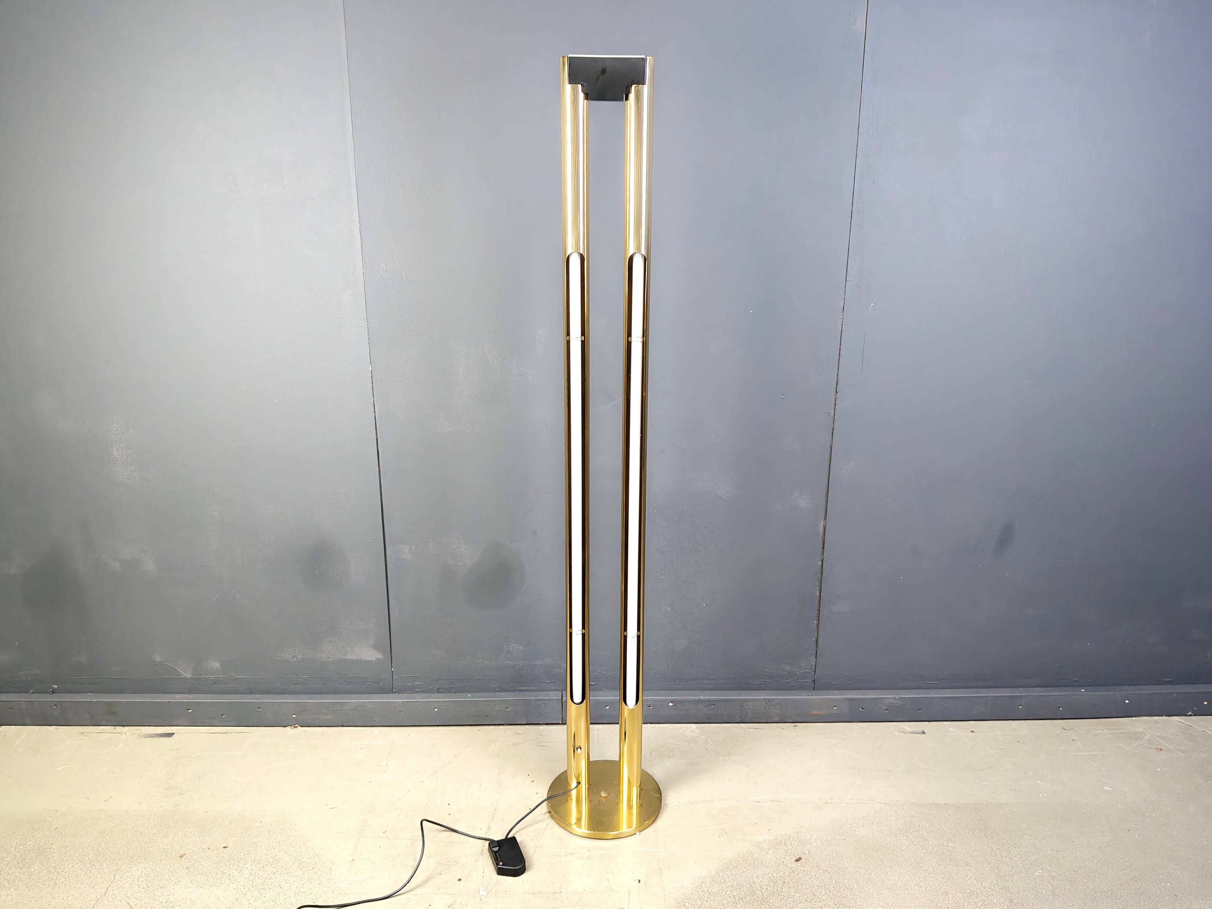 Vintage brass tube light floor lamp, 1980s