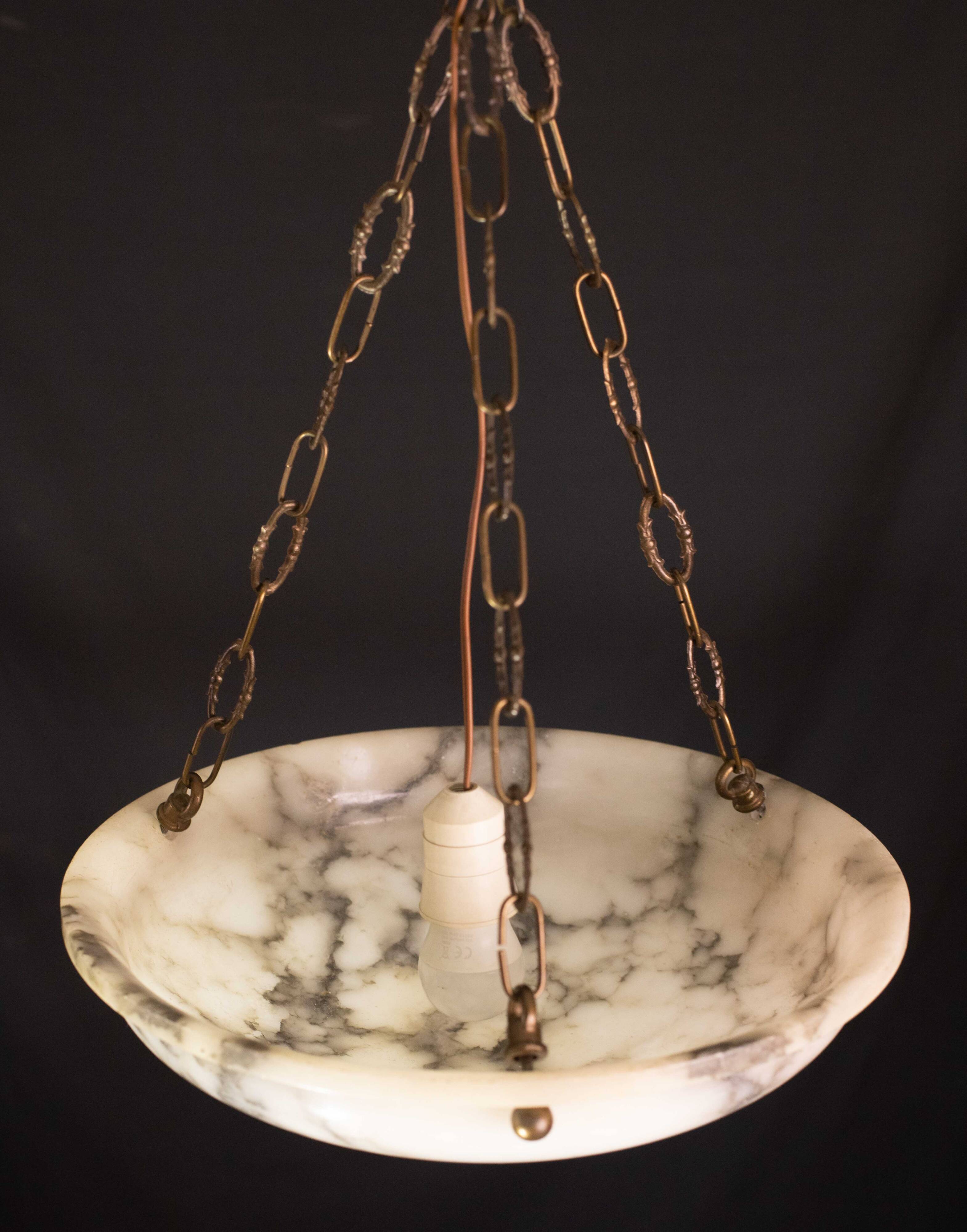 Art Deco White Albaster Chandelier, 1950s