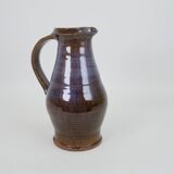 Beautiful blue-brown ceramic pitcher signed under the base