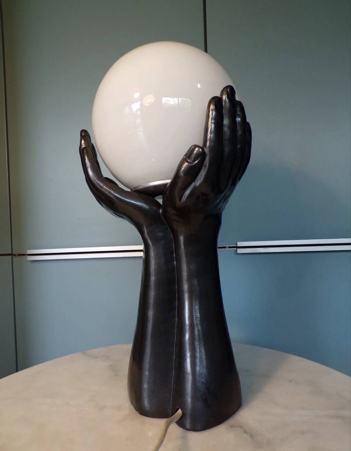 Lampe 3 mains en céramique 1950