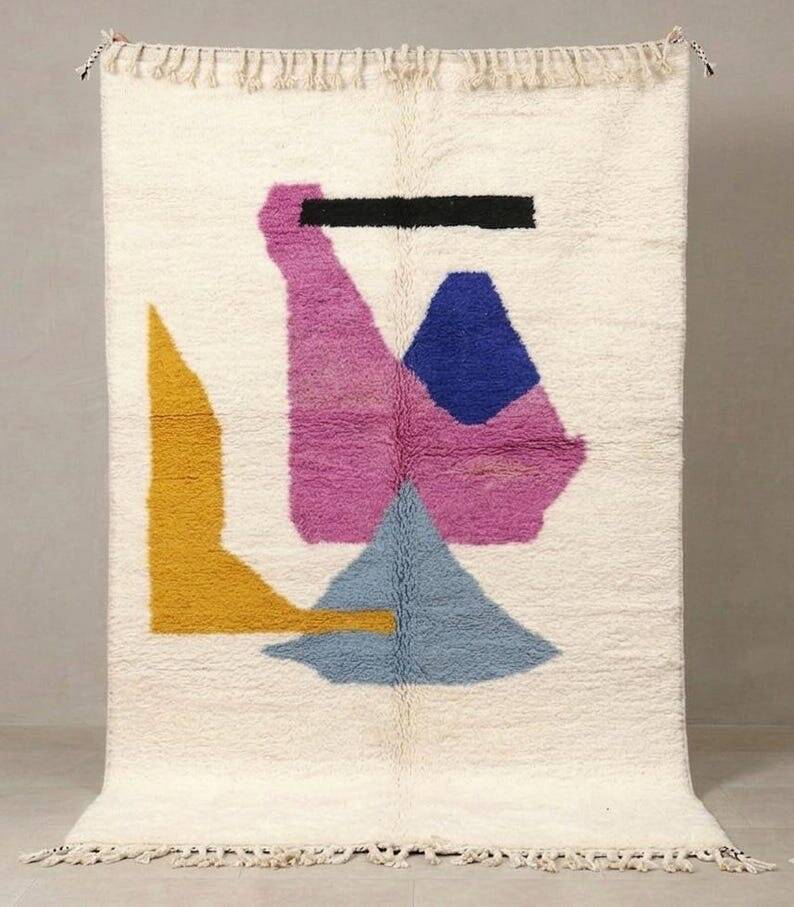Handmade Beni Ourain Berber rug with colourful patterns 1.4/2.6 m