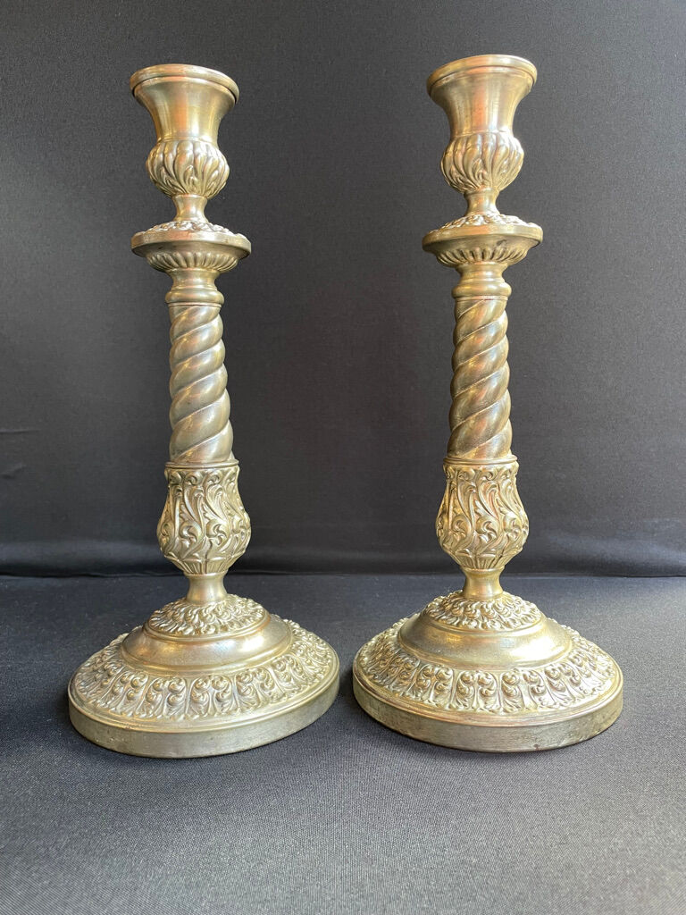 Pair of candle holders - Napoleon III - Silver metal
