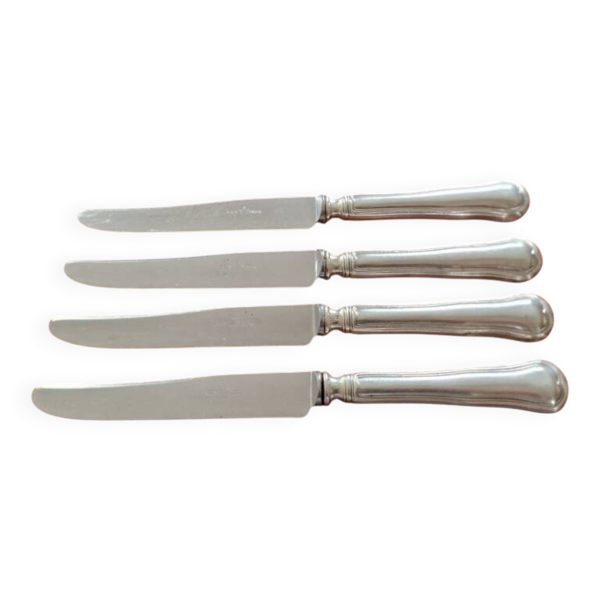 REX - Lot 4 couteaux de table modèle Chinon filet contour en métal argenté