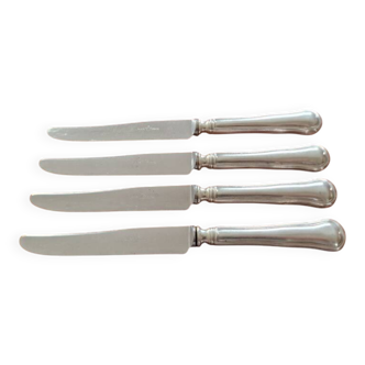 REX - Lot of 4 table knives model Chinon with silver-plated metal contour.