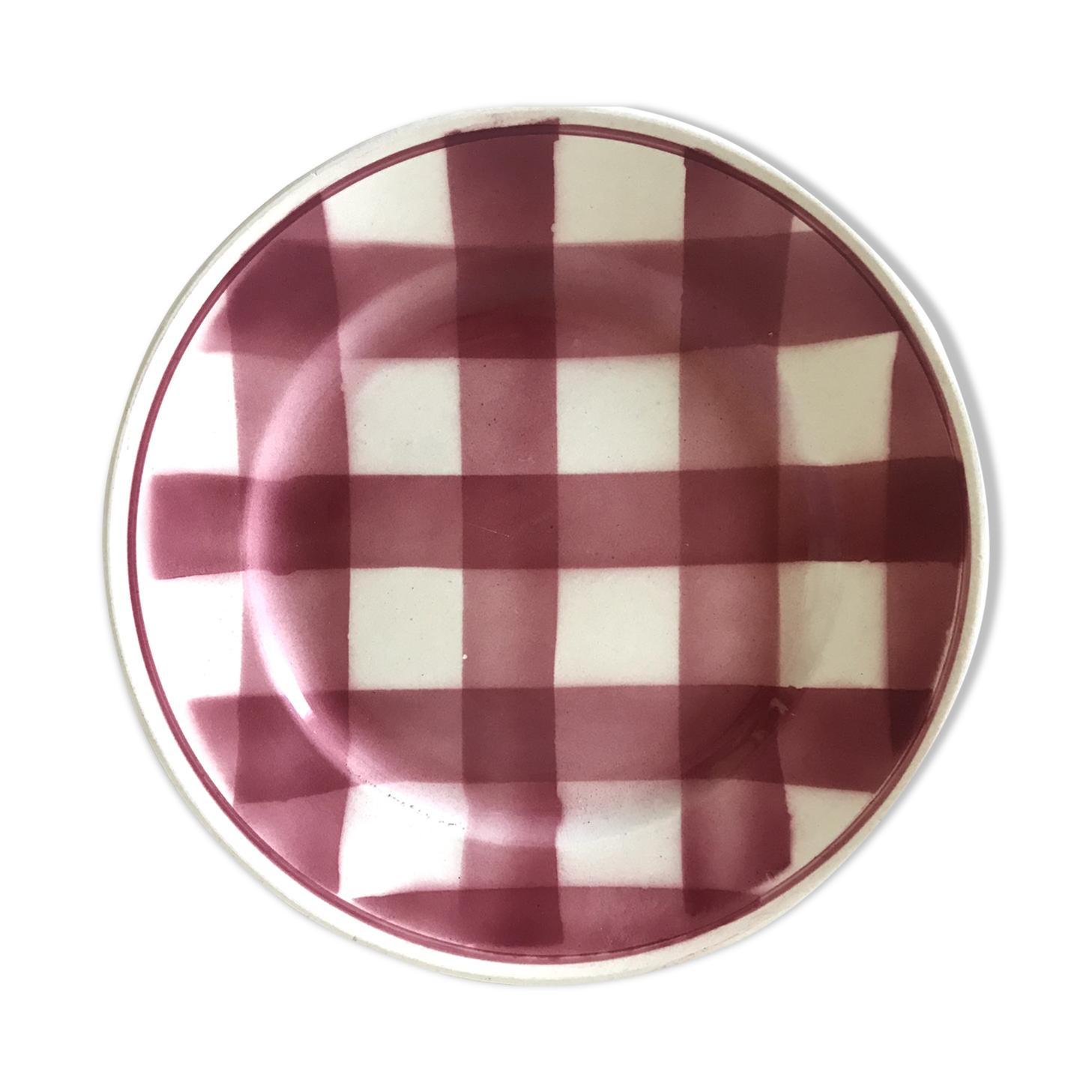 6 plates earthenware red checkerboard decorations