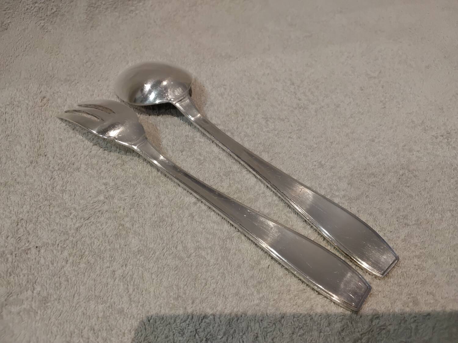 Silver-plated metal stew fork and spoon by Christofle silversmith Atlas