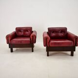 Pair of vintage leather armchairs , Czechoslovakia 1970s