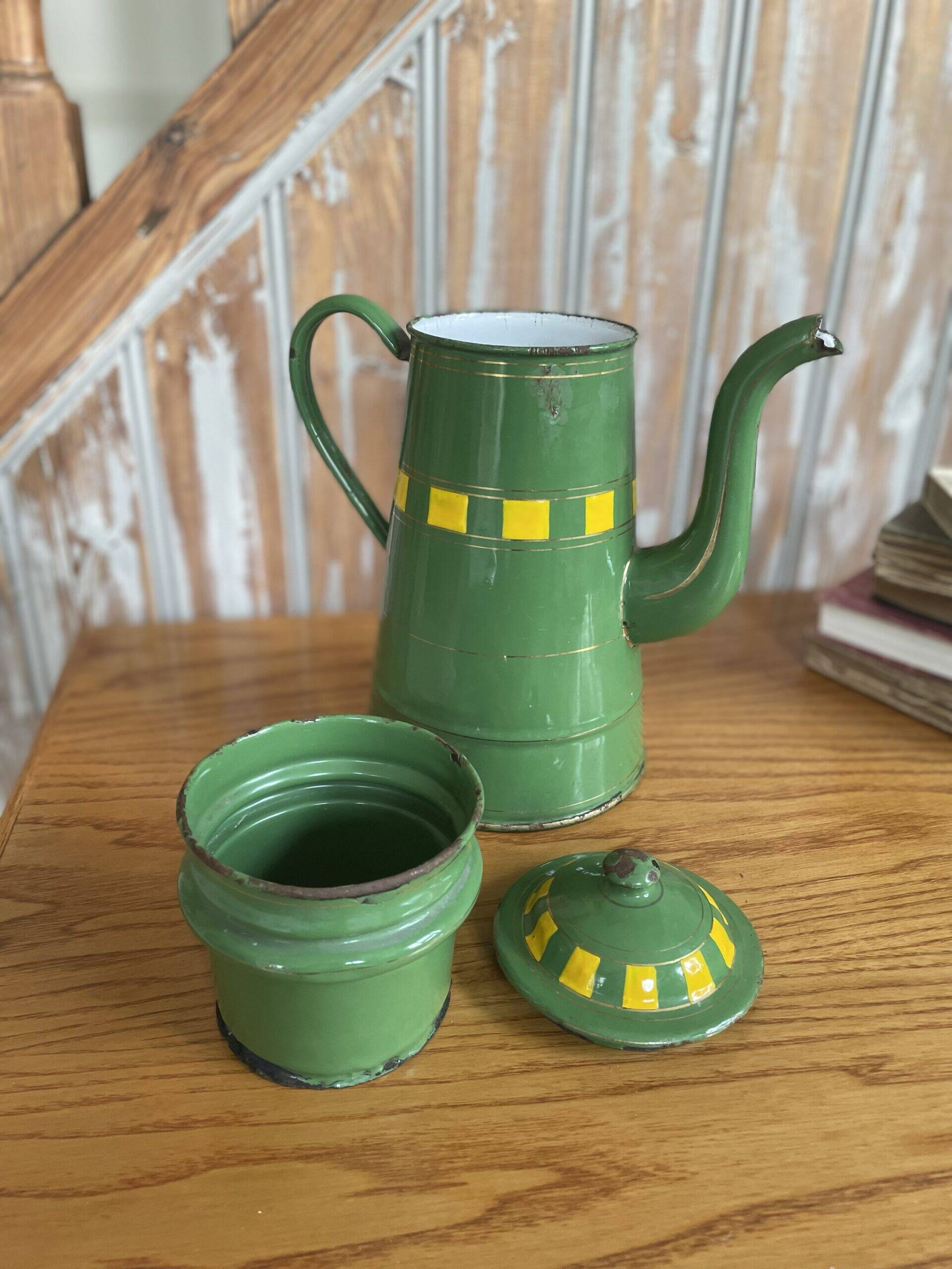 Green enamelled coffee pot