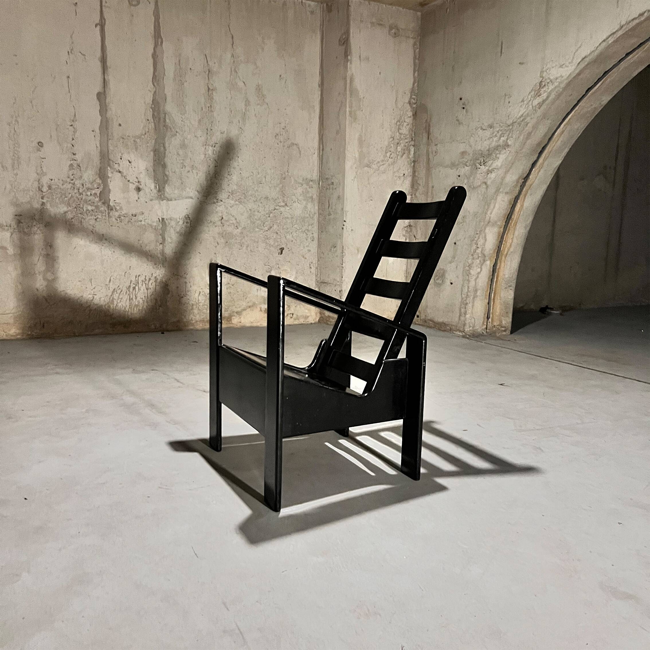 Black Lacquered Oak Modernist Armchair, 1960