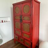 Armoire Chinoise Ancienne Rouge laquée Haute Brillance L100xP49xH175cm