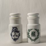 Lot de 2 pots d'apothicaire en opaline