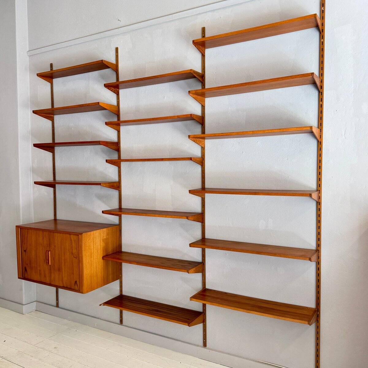 Large modular teak wall system by Kai Kristiansen, Denmark, 1960s