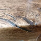 Oak church bench period XVII th century, back decorated with carved parchments