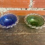 Pair of bol coupe fruit antique fostoria colony twisted green glass +