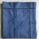 Taie d'oreiller ancienne en coton bleu nocturne