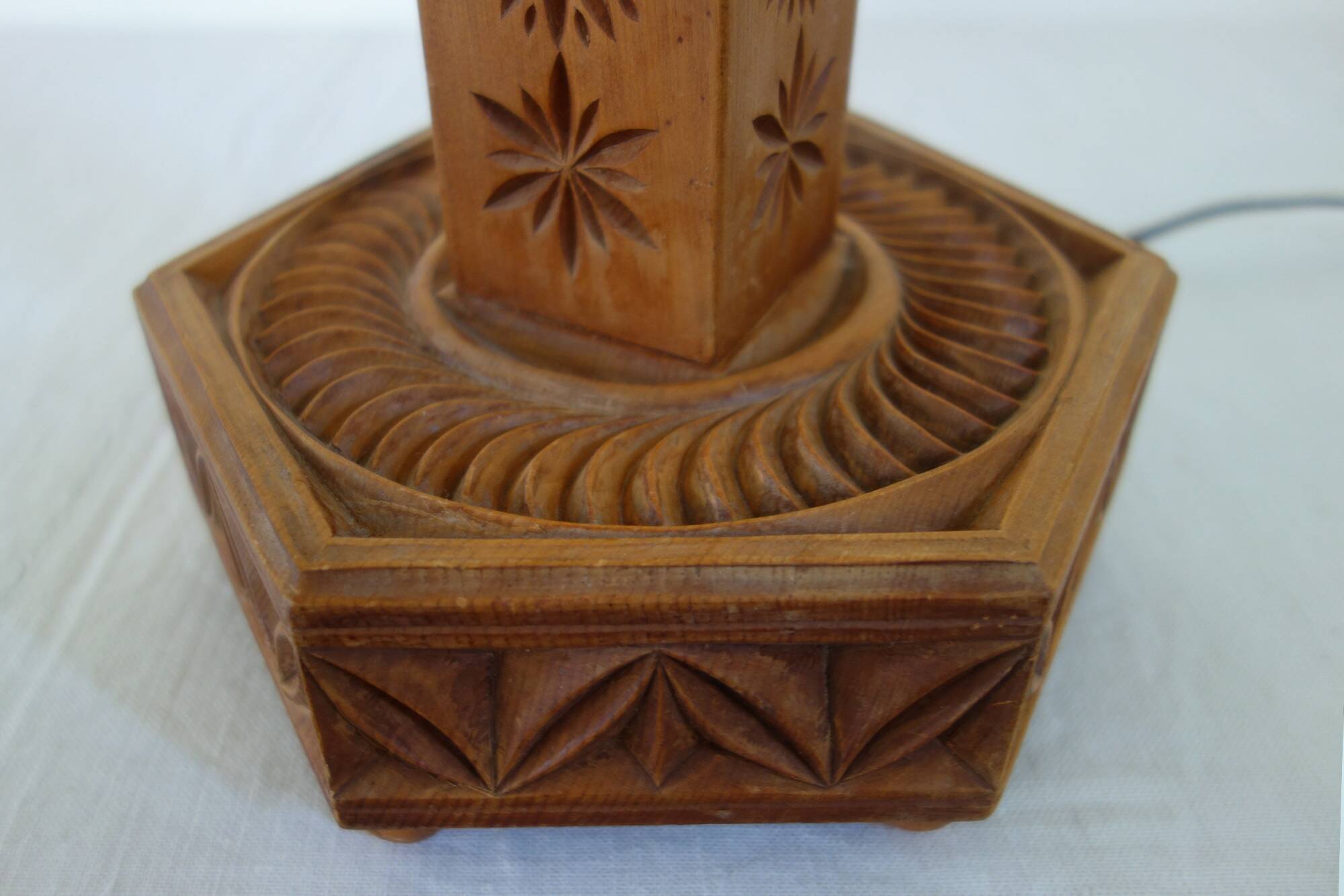 Pine lamp bases in popular art from the Hautes Alpes, 1970s.