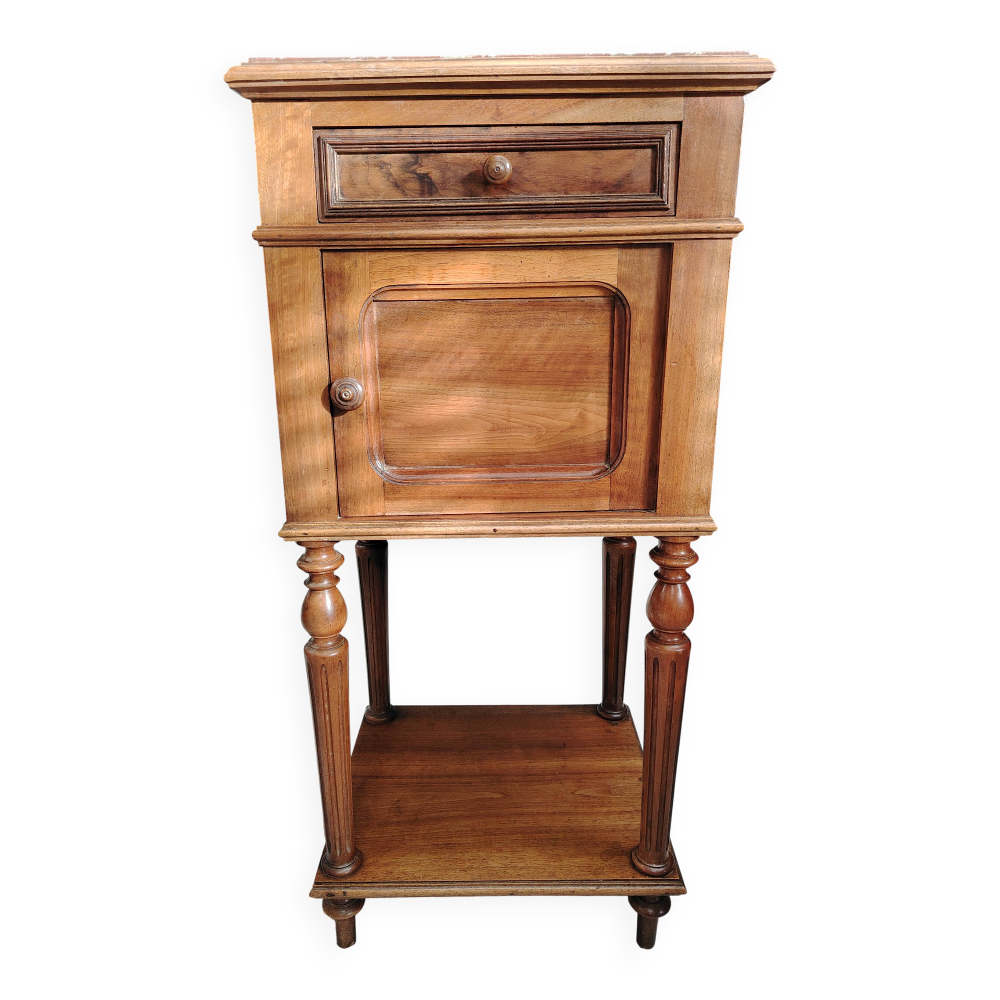 Beautiful antique nightstand in walnut with a marble top from the late 19th century.