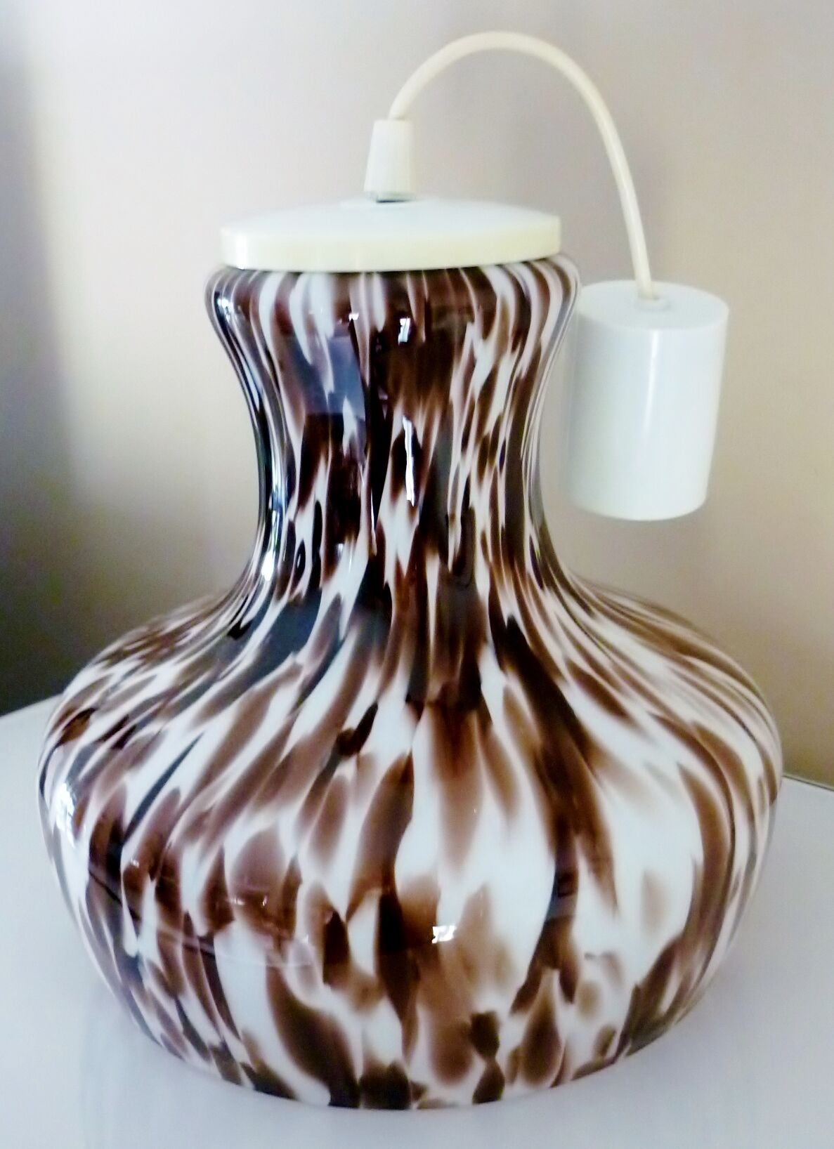 Pendant light in white opal glass with black speckles, 1960s/1970s