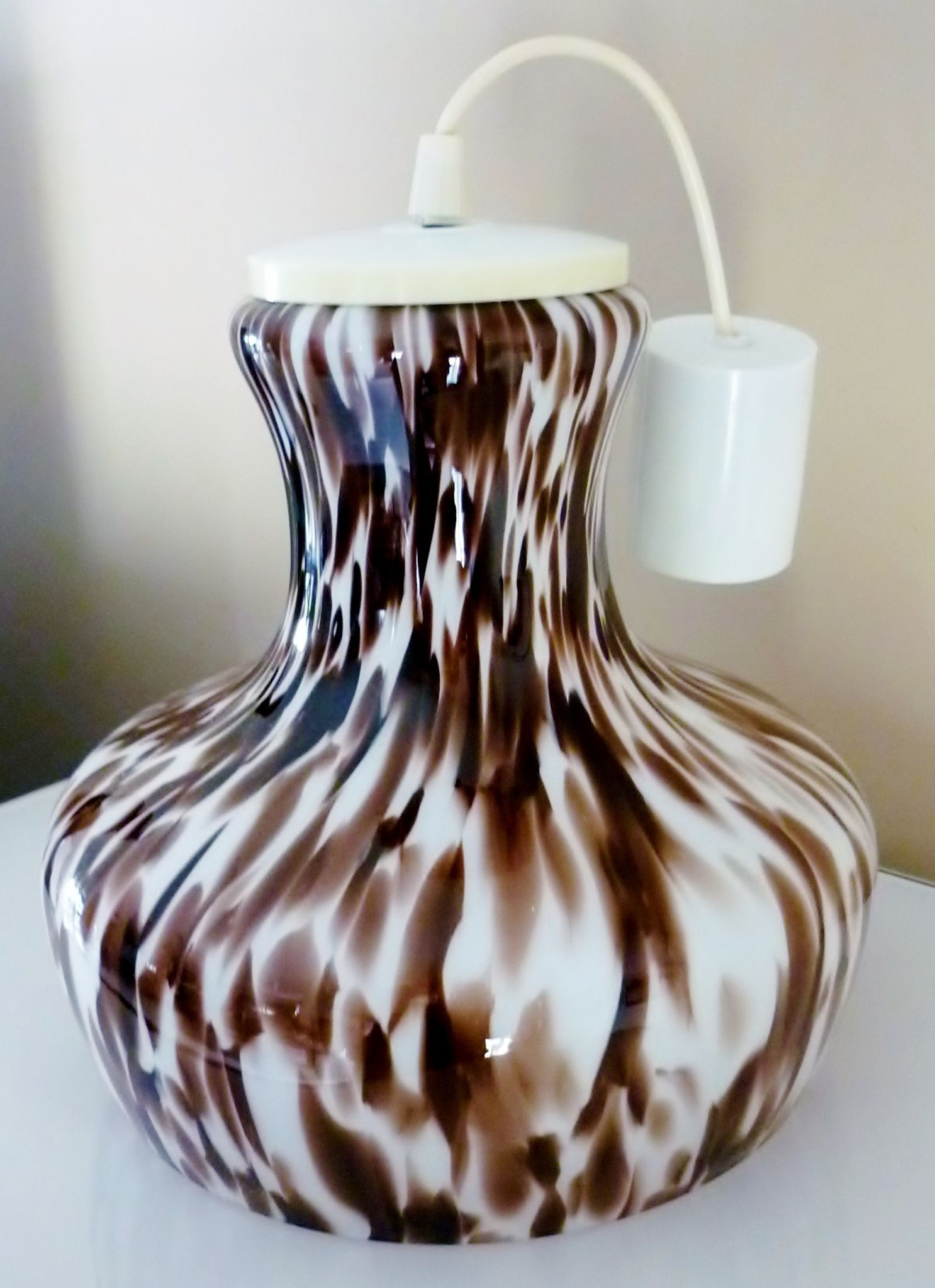 Pendant light in white opal glass with black speckles, 1960s/1970s