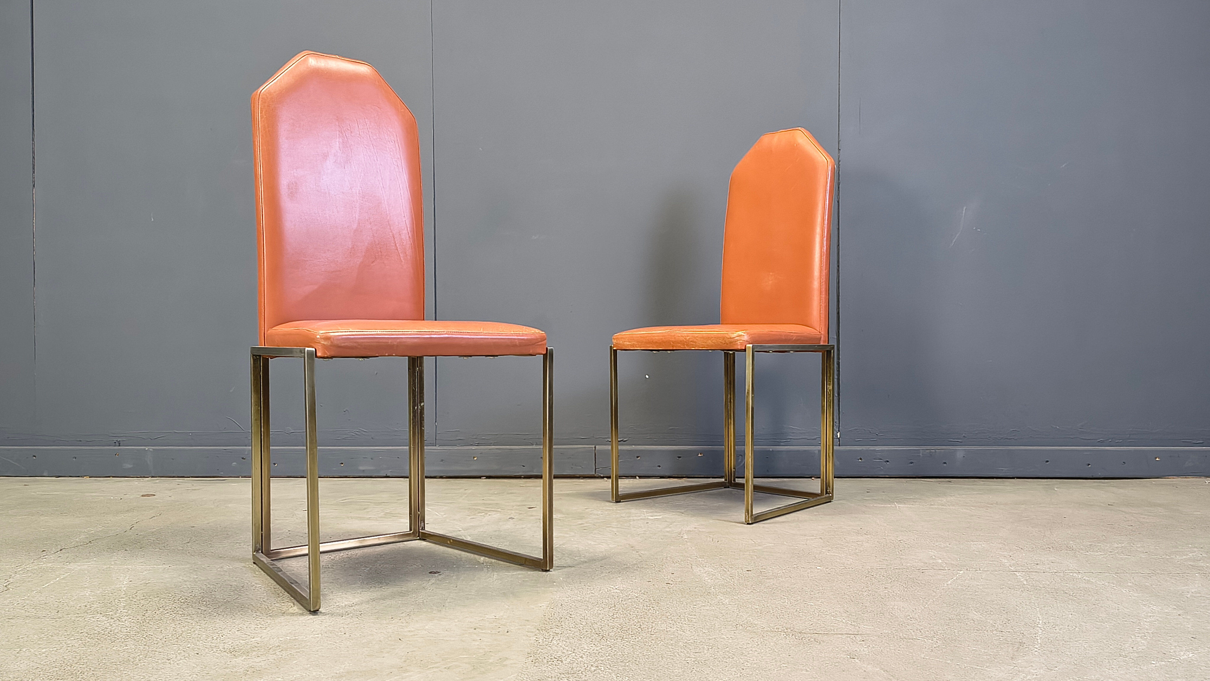 Vintage brass dining chairs by Belgochrom, 1970s