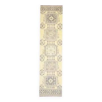 1970s Vintage Turkish Hand-Knotted Wool Cotton Orange Runner Rug 85x352