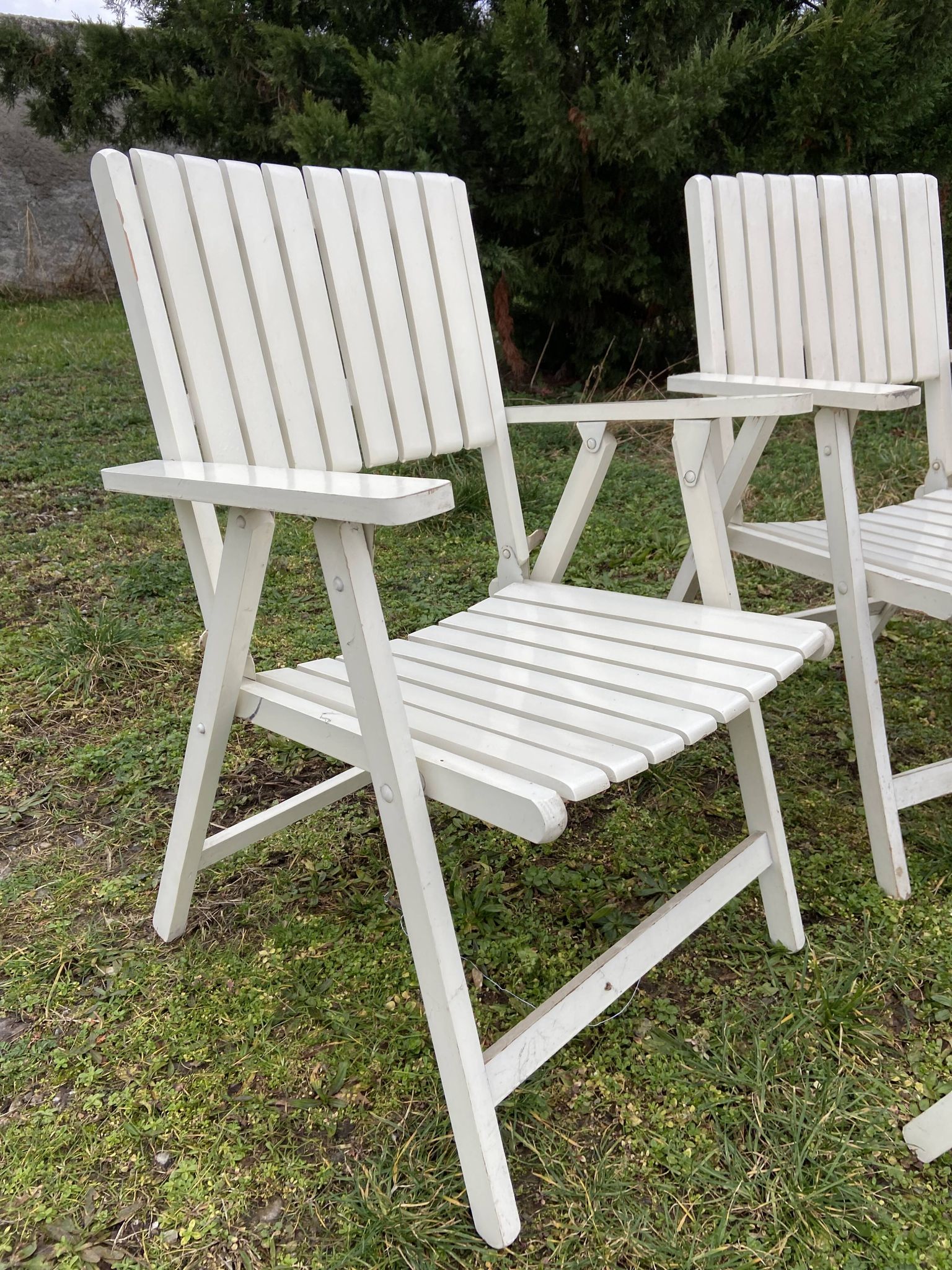 6 fauteuils de jardin bois vintage pliant