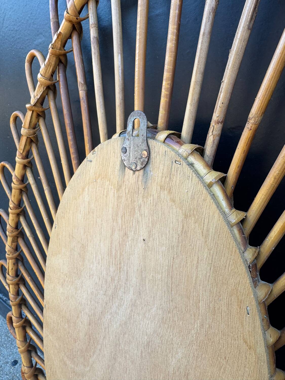 Almond rattan mirror from the 1960s
