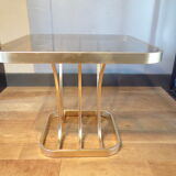 Table low gold metal 1970 smoked glass