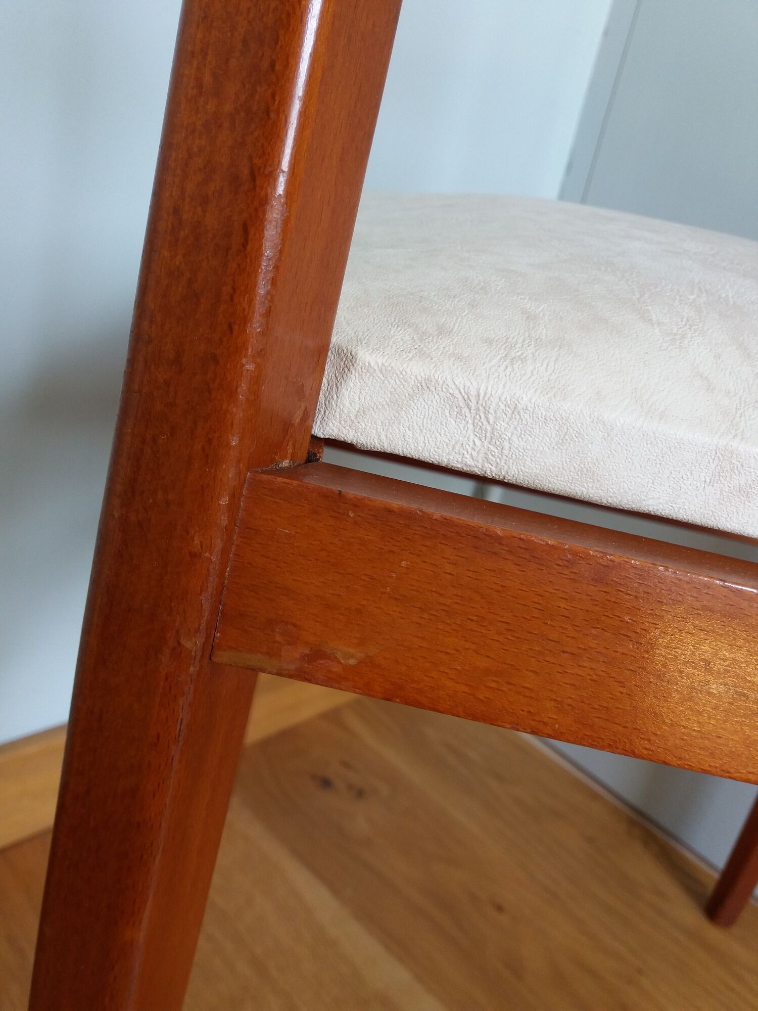Scandinavian chair wood mahogany color and skai white