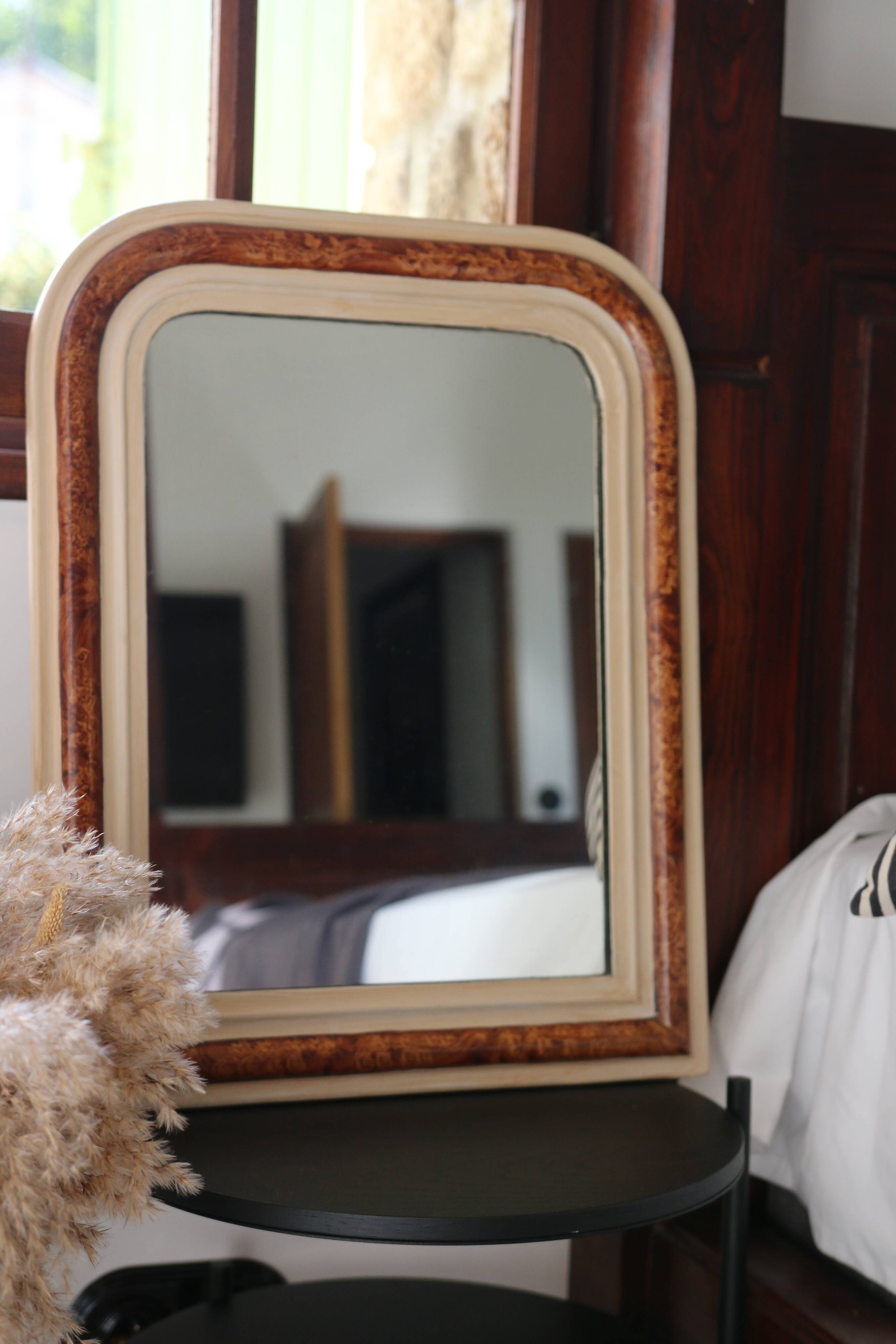 Antique Louis Philippe style mirror, burl wood