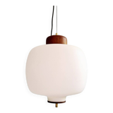 Pendant lamp in teak and white opaline, design Goffredo Reggiani, 1960