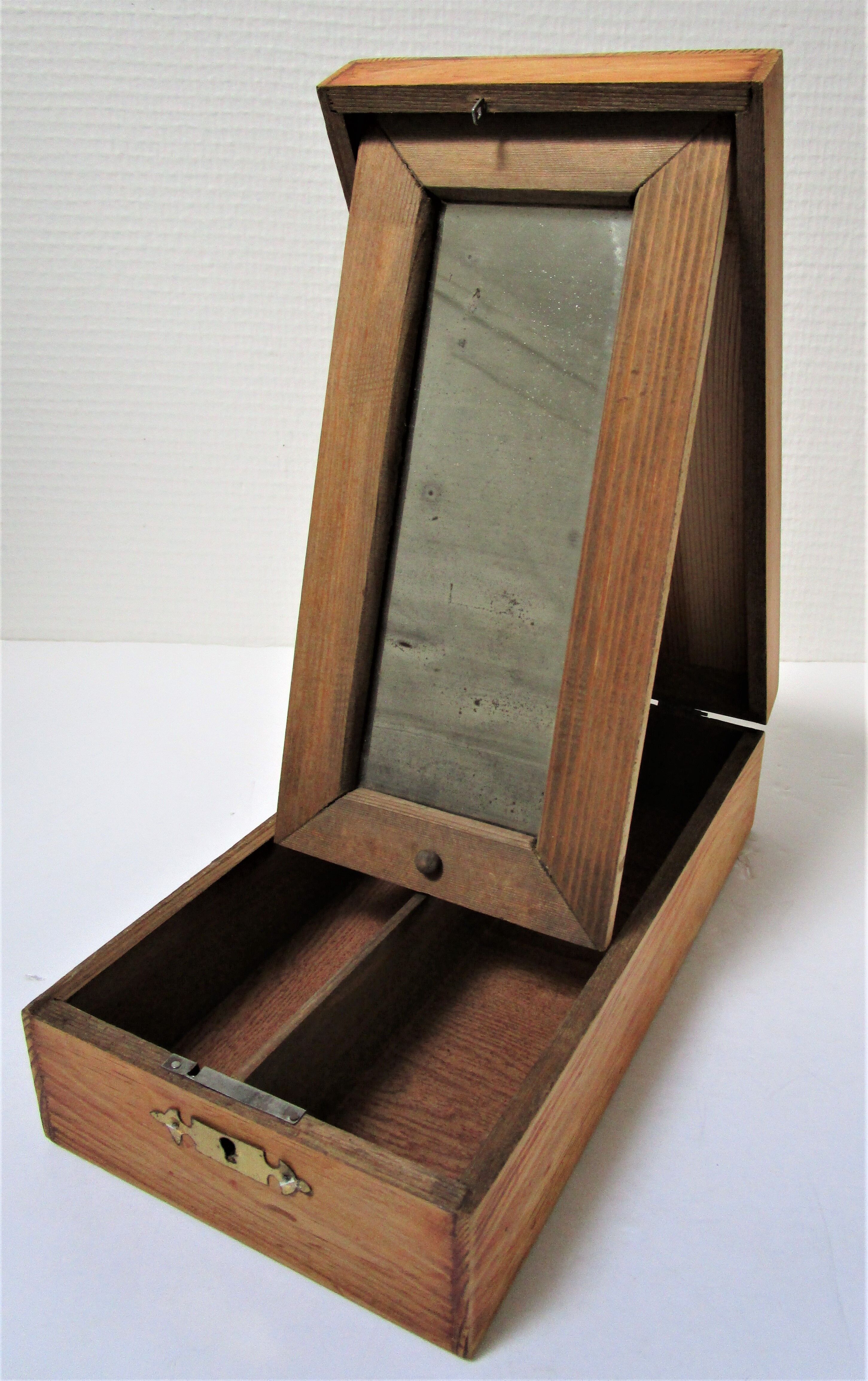 Wooden jewel box with patinated mirror early 20th century