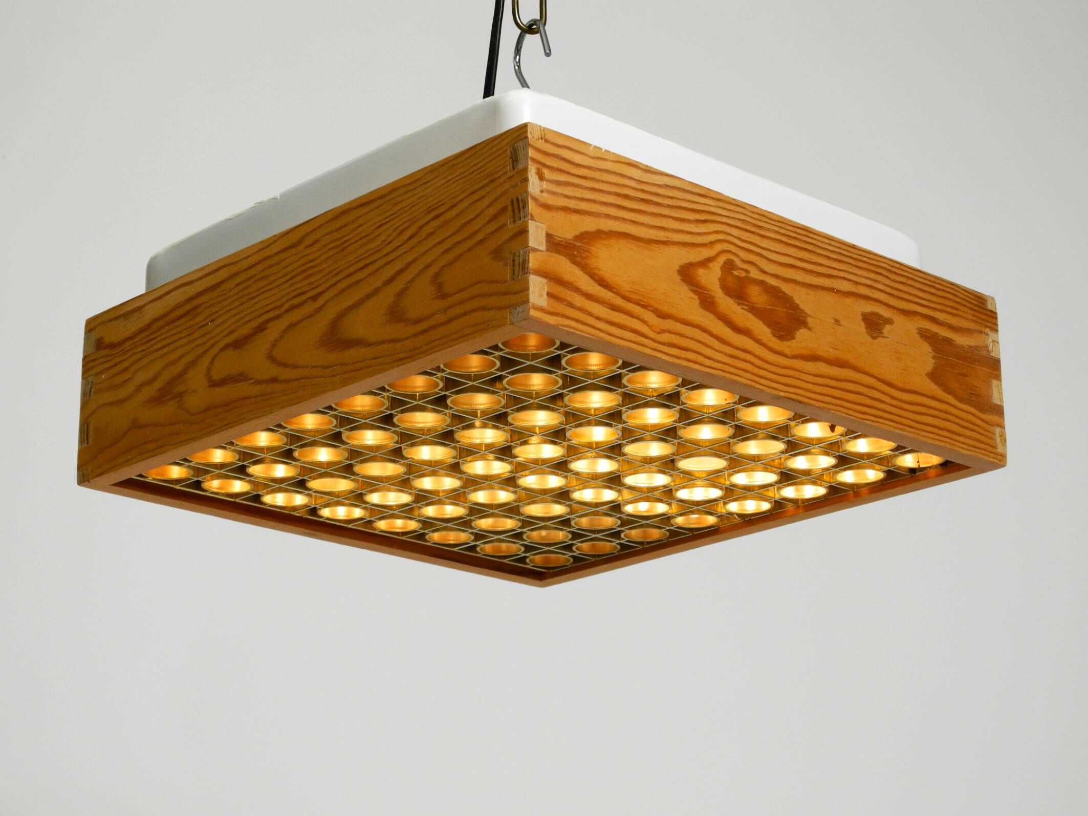 Beautiful 1970s square ceiling lamp made of pine wood by Alda Sweden