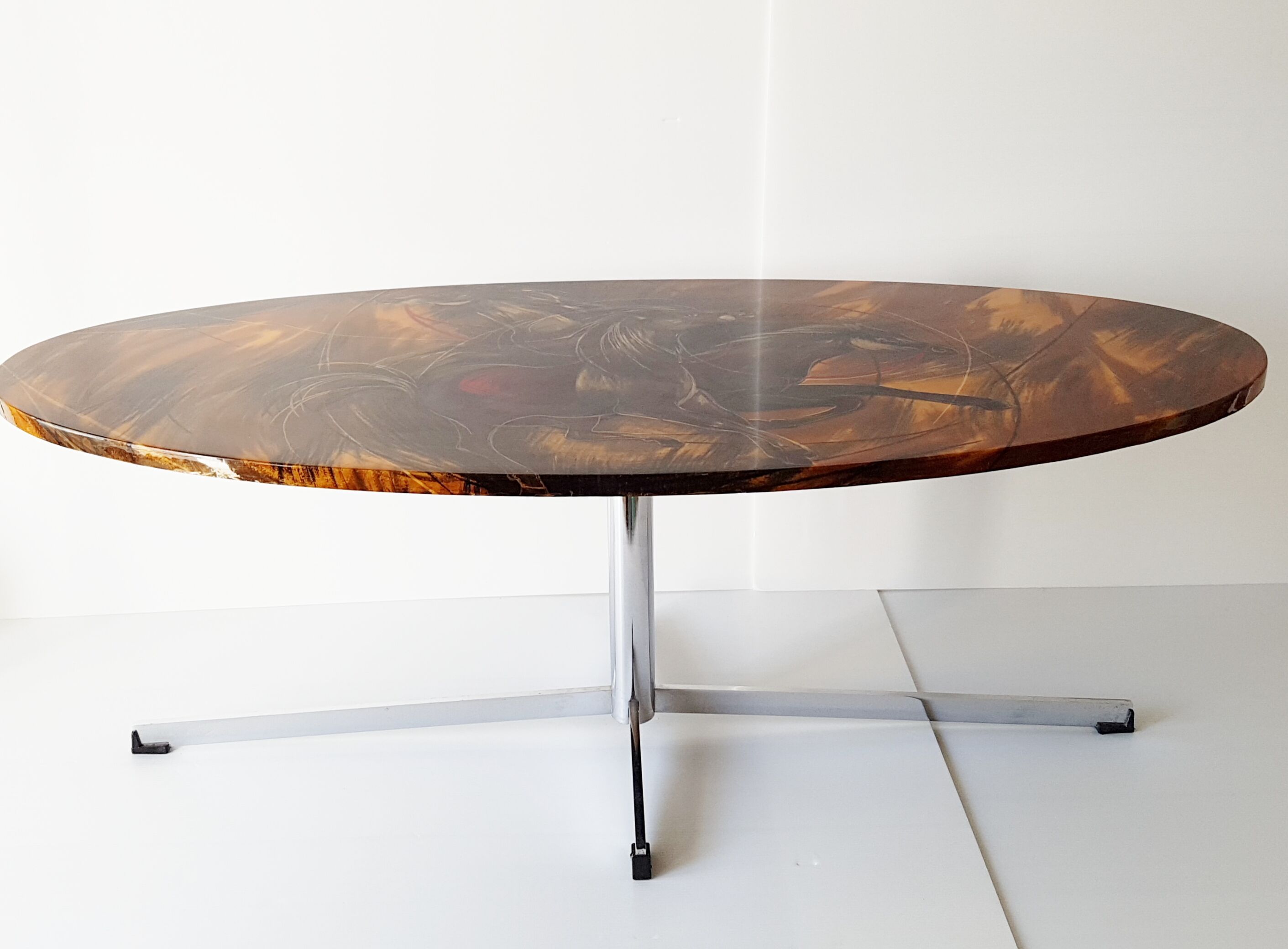 Coffee table in 1960 1970 vintage horses plastic resin & chrome 60's 70's