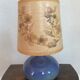 Table lamp in blue stoneware and vintage herbarium lampshade