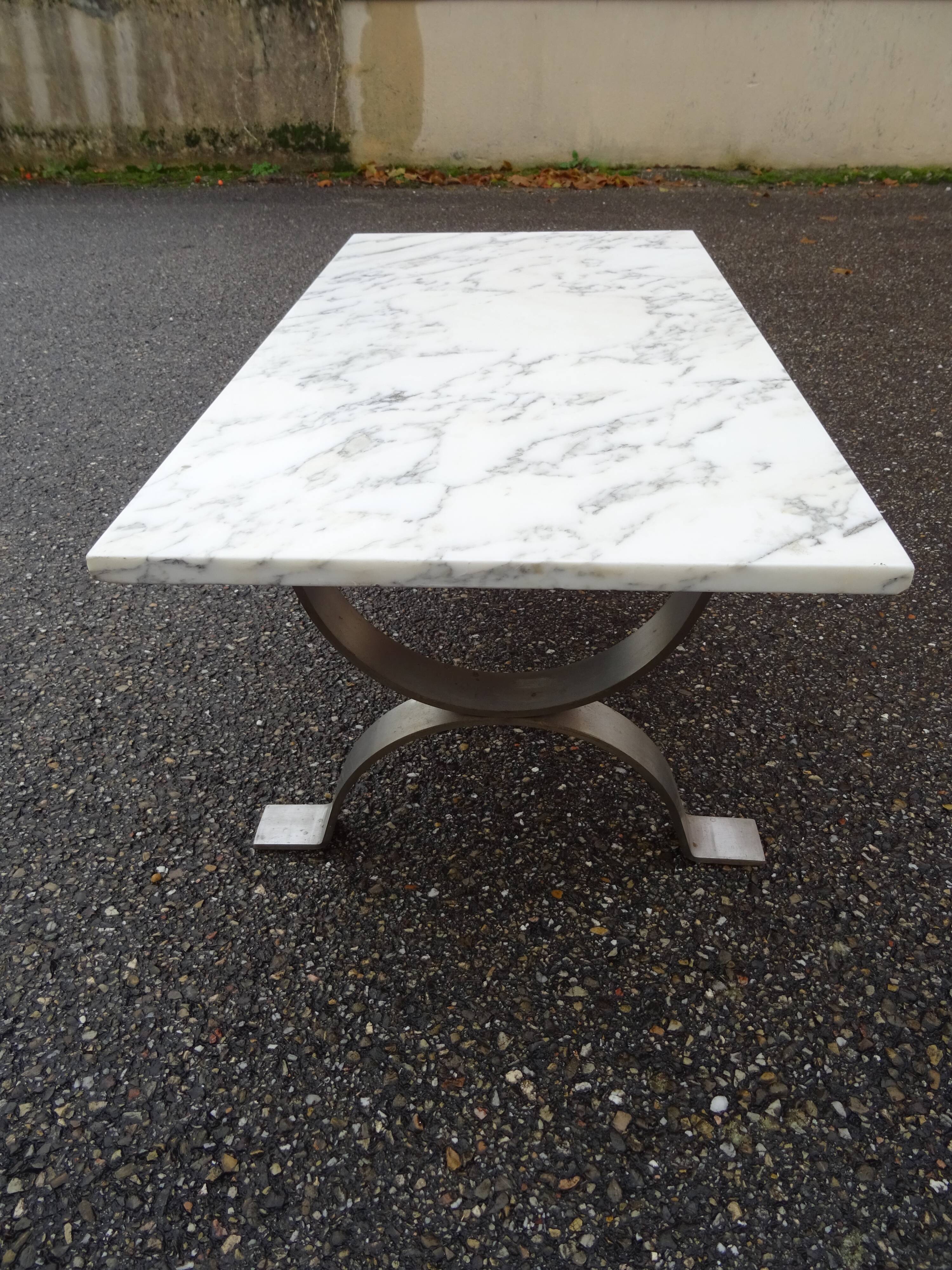 Coffee table in marble and vintage steel design from the 70s