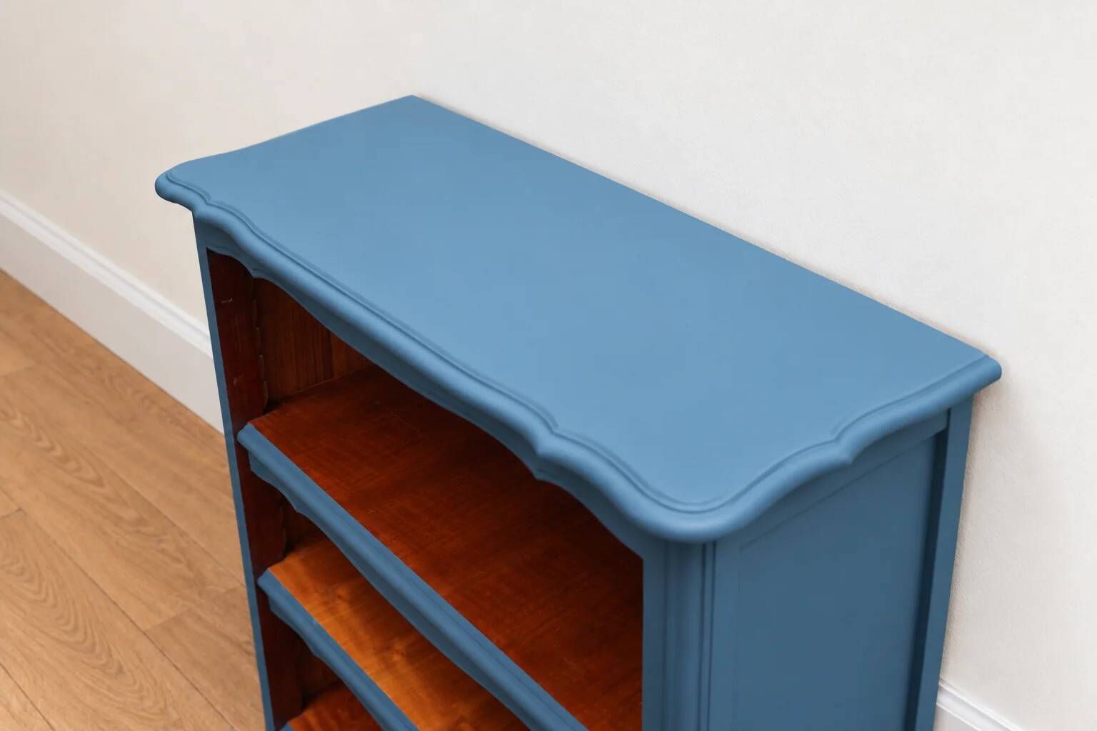 Renovated antique bookcase – Bleu des Vosges library, Libéron and natural wood – H100 cm