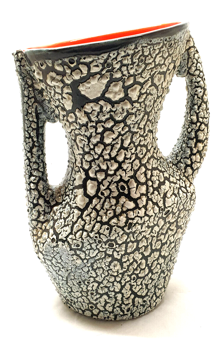 Old vase 2 handle ceramic vallauris volcanic effect interior red