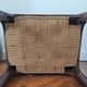 Footrest, vintage stool in solid oak with floral upholstery.