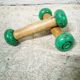 Pair of vintage cast iron and wood dumbbells