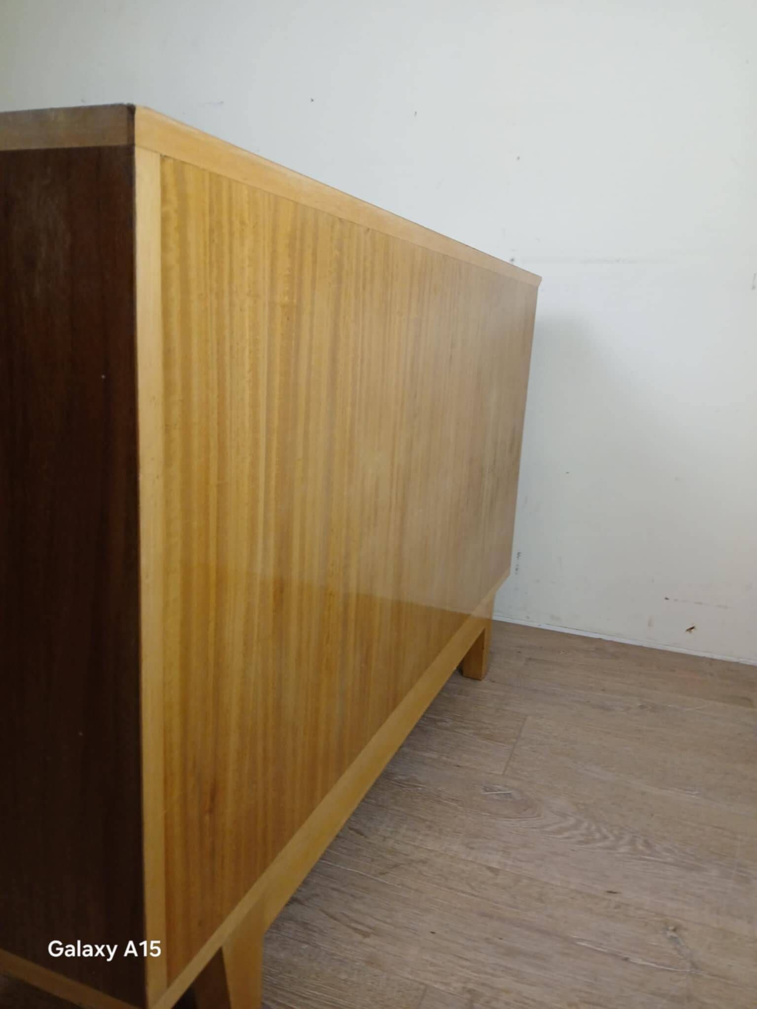 According to Jules Leleu: Rare corner sideboard in light wood, Art Deco period, circa 1930
