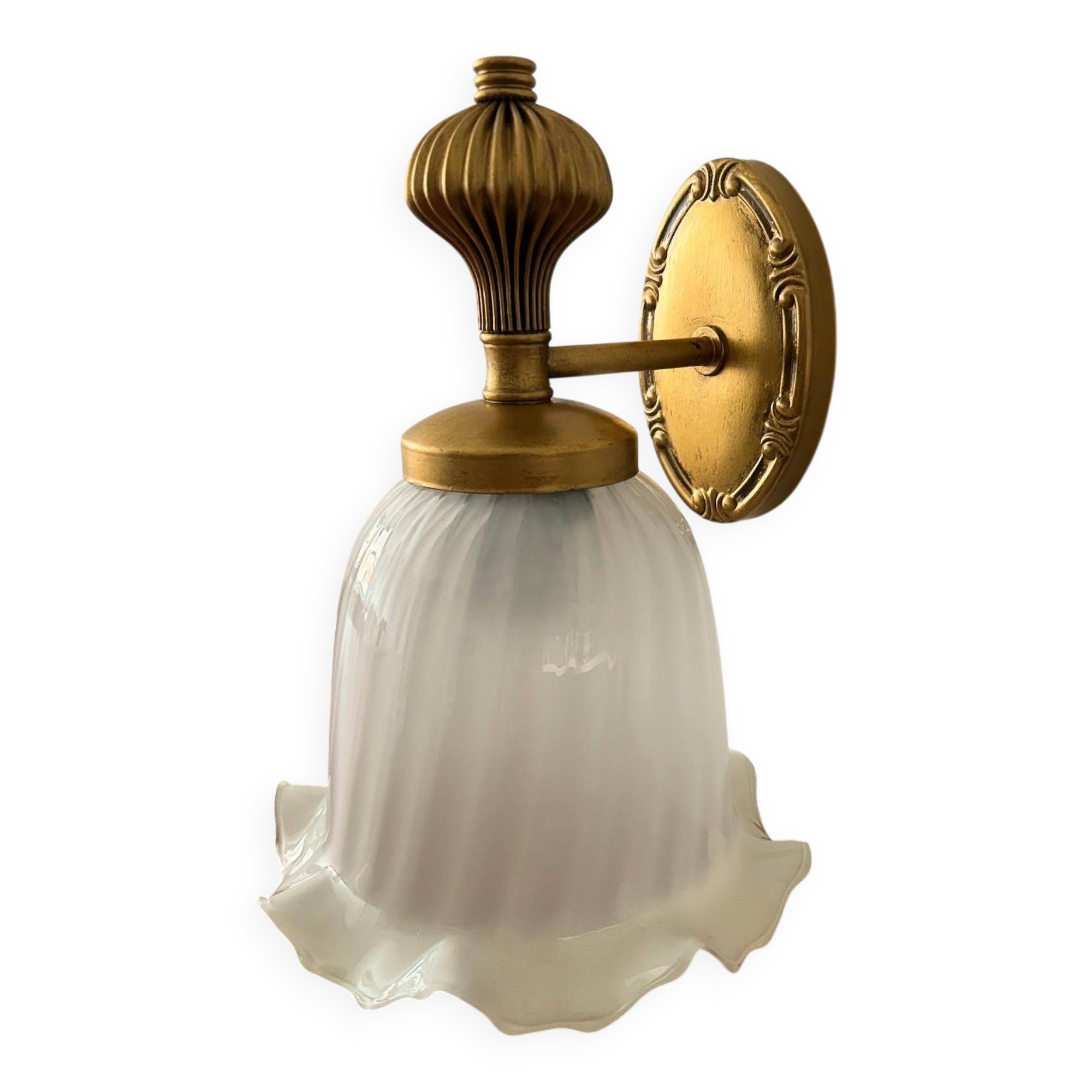 Gold wall sconce with ecru globe