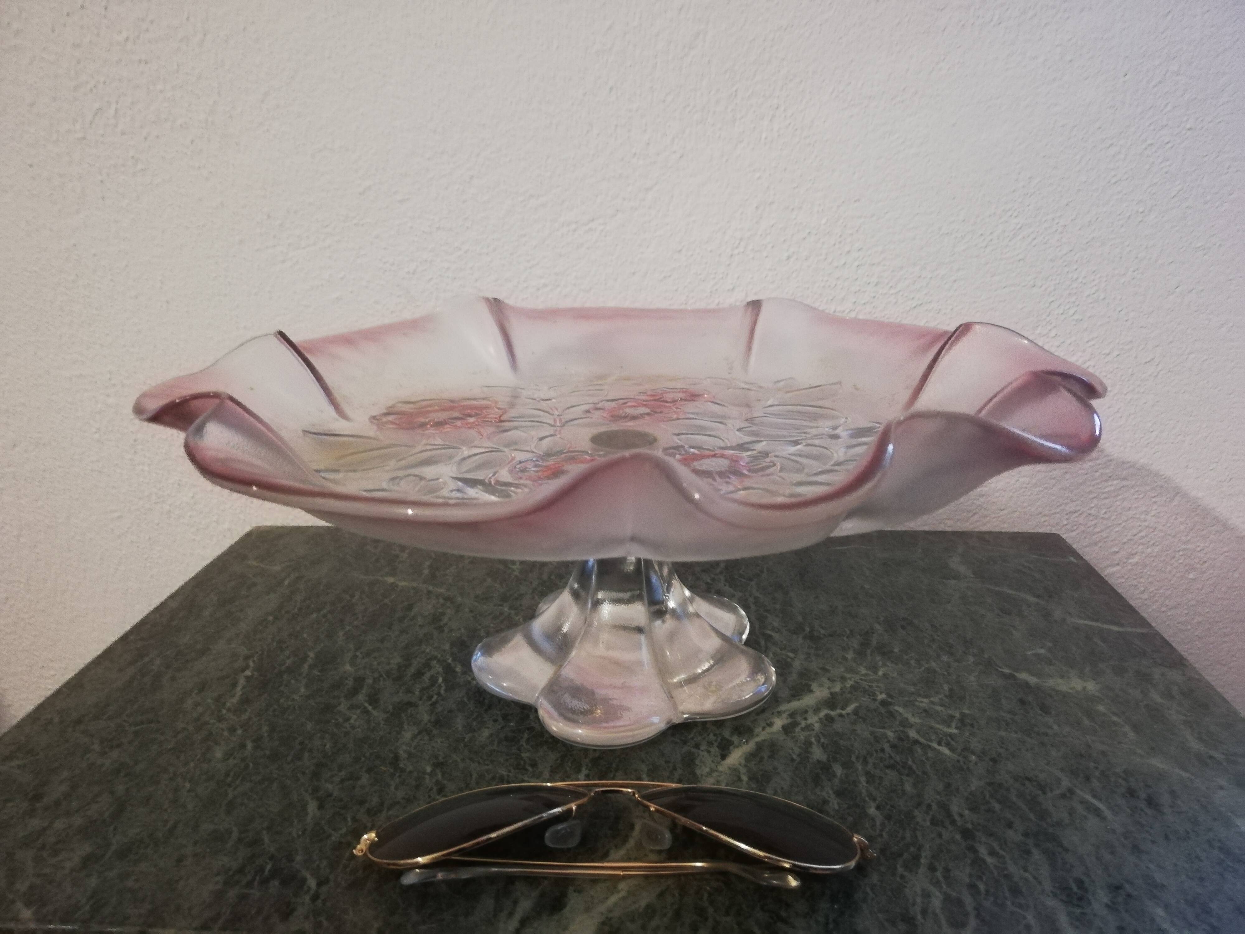 Mikasa pink floral embossed glass serving dish/fruit bowl