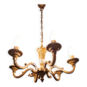 Stunning 6-arm brass chandelier
