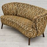 Canapé danois 2 places "banana", état d'origine, tissu d'ameublement run/beige, bois de hêtre, années 1960,