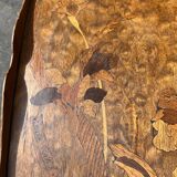 Art Nouveau period two-tiered tea table in veneered wood, signed Émile Gallé