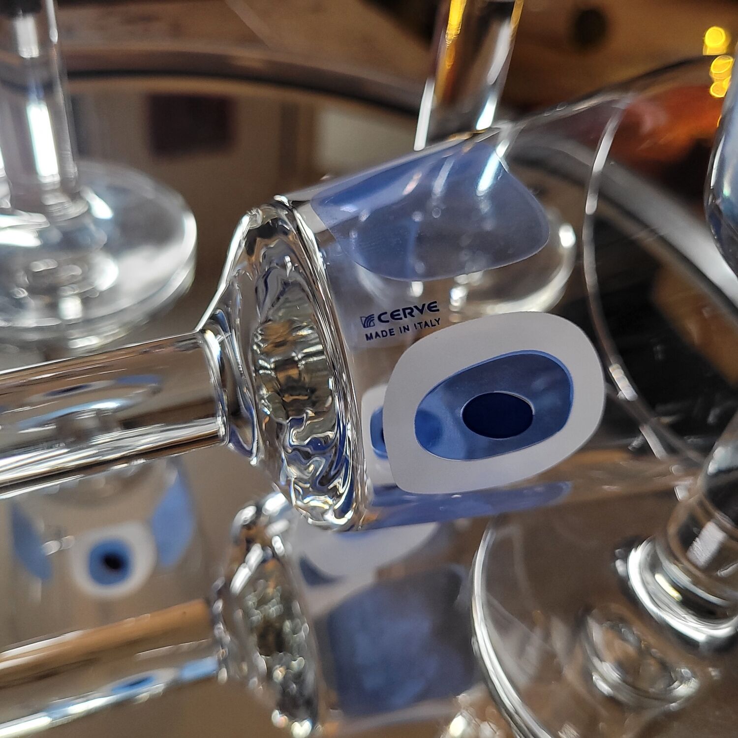 Set of 5 Italian stemmed glasses, Cerve design - lucky eye motif