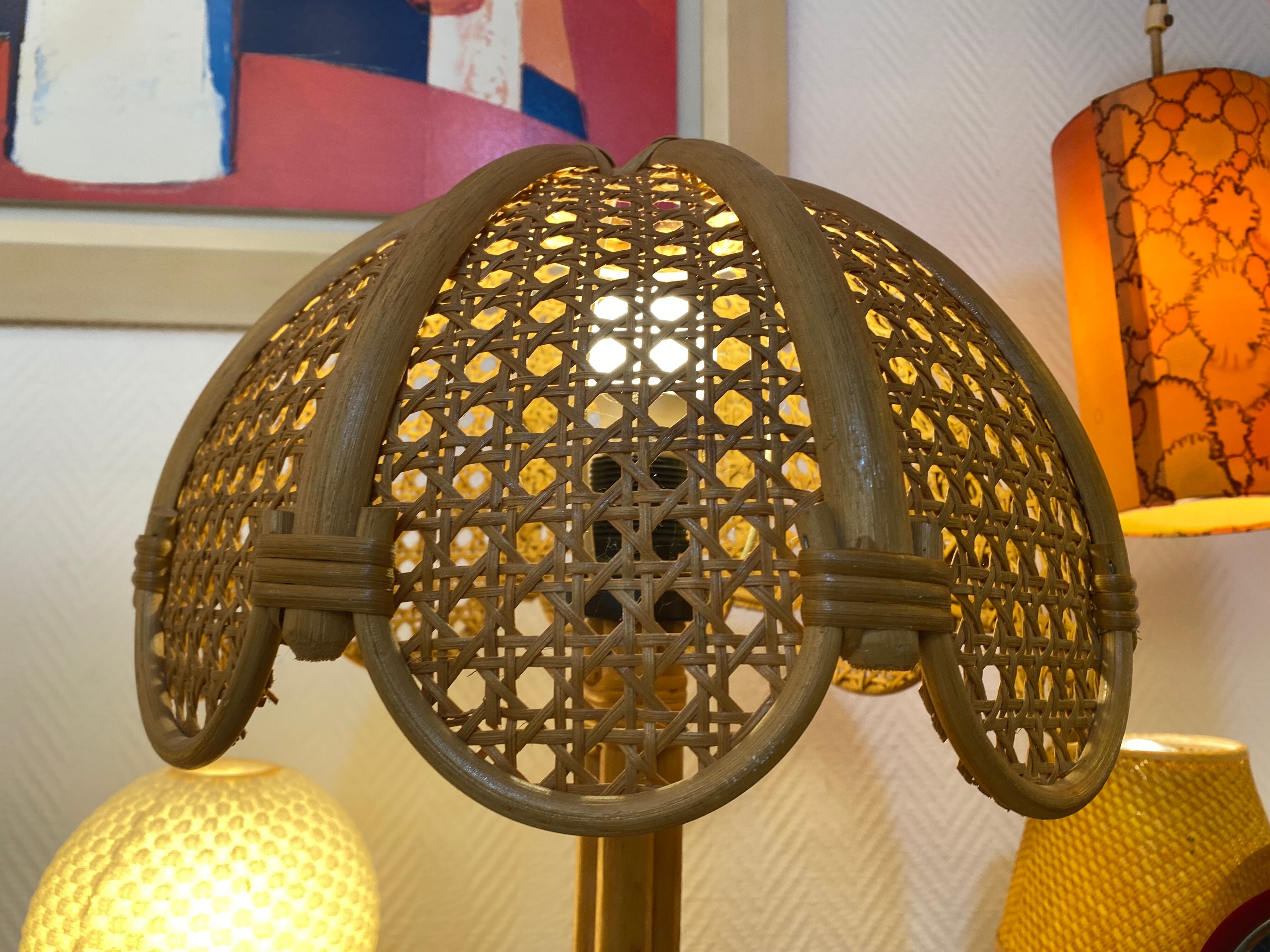 Vintage table lamp rattan and wicker 1970