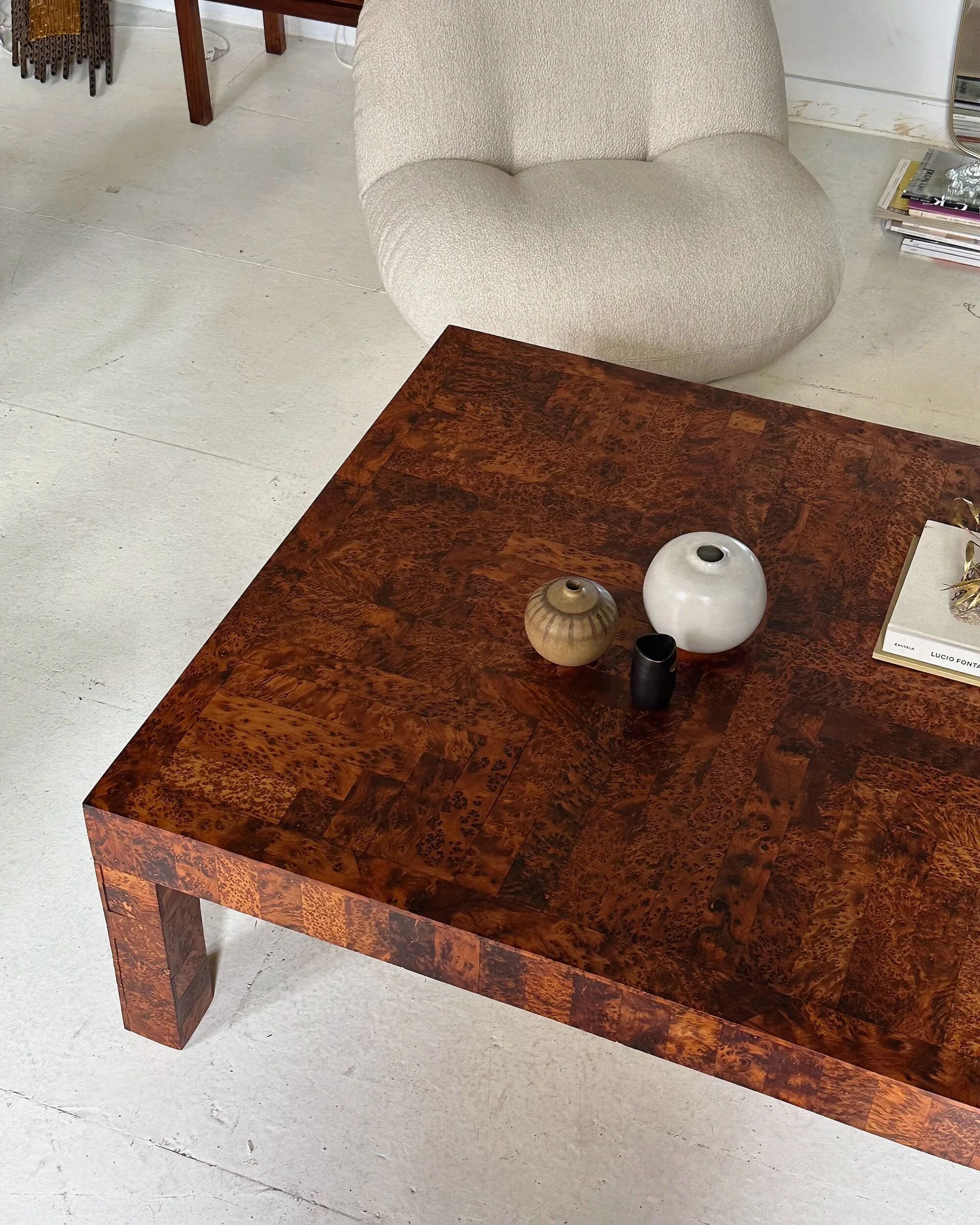 Coffee table made of solid elm burl, patchwork, Belgium, 1990s