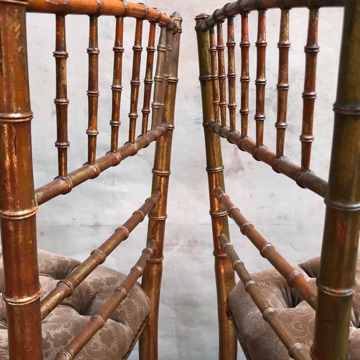 Pair of golden chairs "fake bamboo"